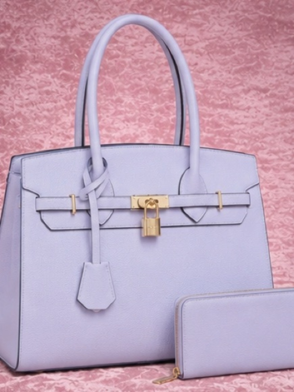 TU.LUXE “Madison” Leather Birkin-Style Bag with Crossbody Strap NWT, Lavender